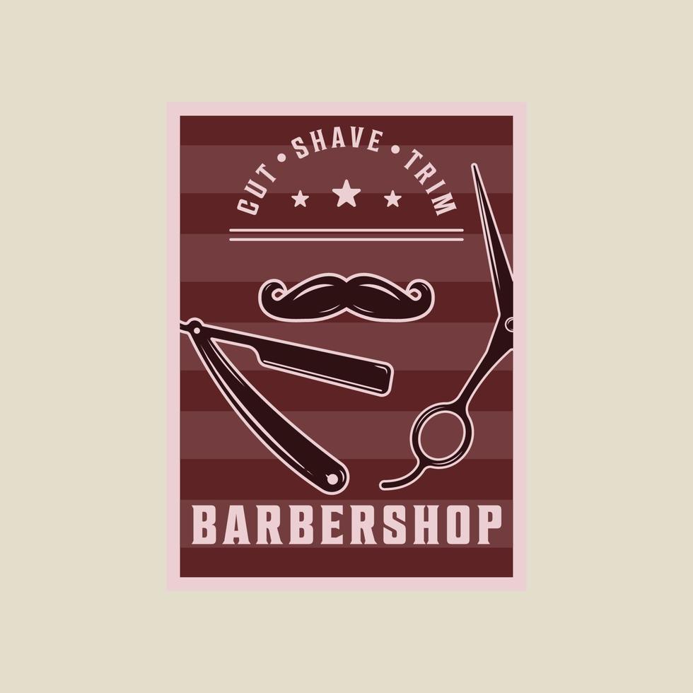 Barber Shop retro vector poster illustration template graphic design. barbershop razor blade scissors banner for business with vintage style