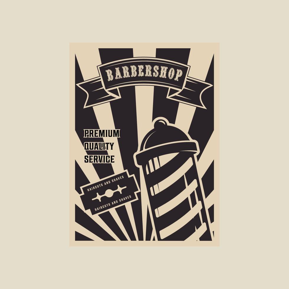 Barbero tienda retro vector póster ilustración modelo gráfico diseño. barbería maquinilla de afeitar espada bandera para negocio con Clásico estilo