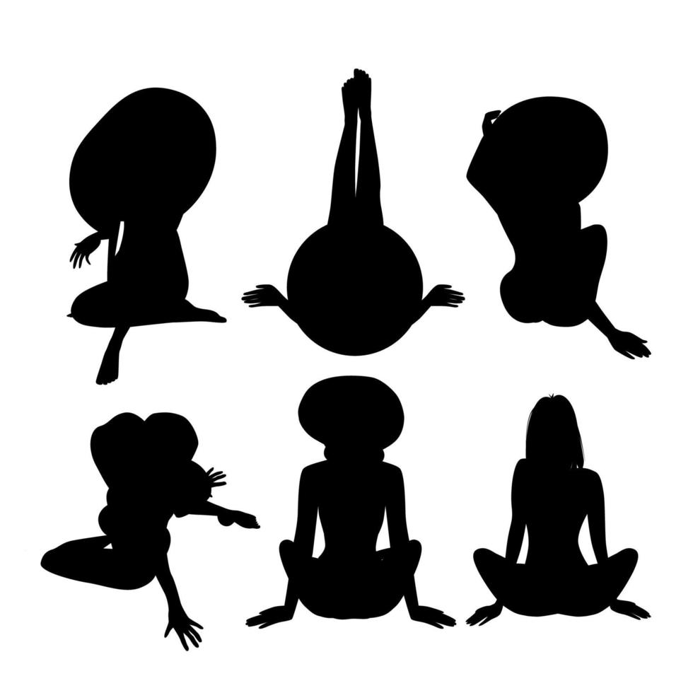 Vector graphics set of different black silhouettes of a girl in a hat on the beach for design
