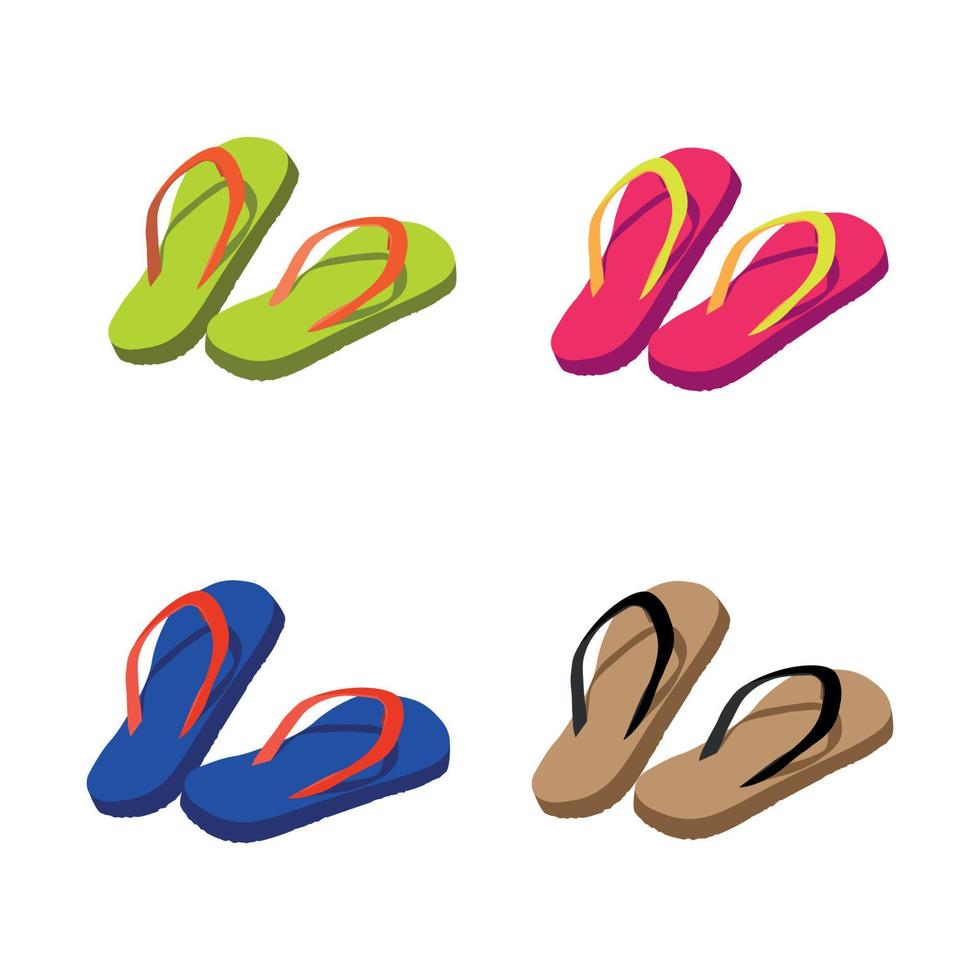 Slides for relaxing on the beach in summer, four pairs of different colors beige blue green pink vector