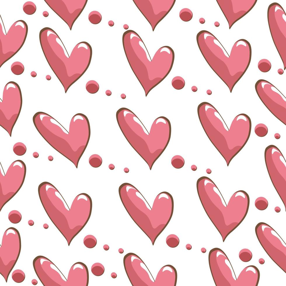 Doodle pattern pink hearts on white background vector