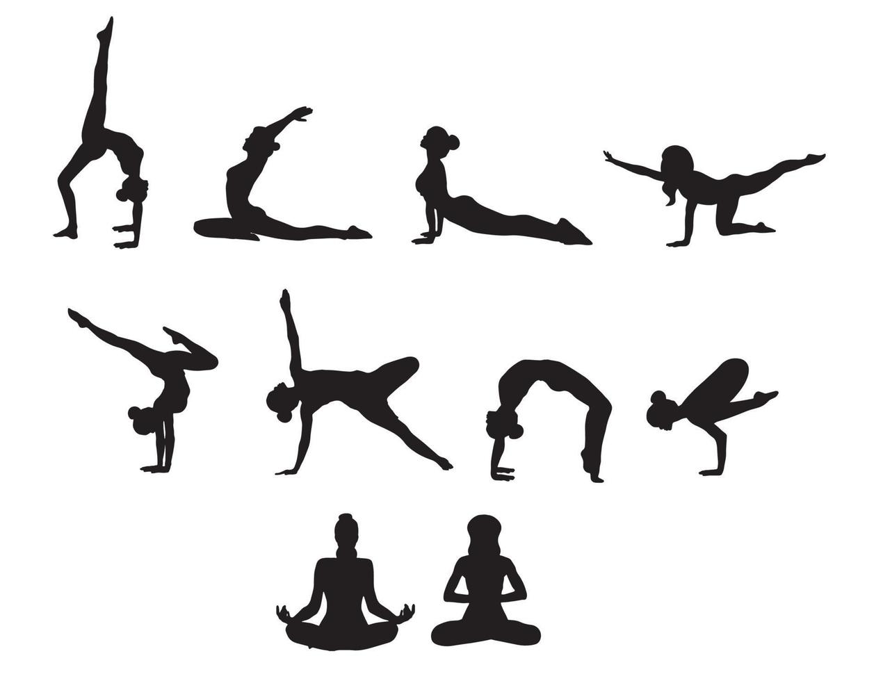 Big set many different girls do yoga in different silhouette vector