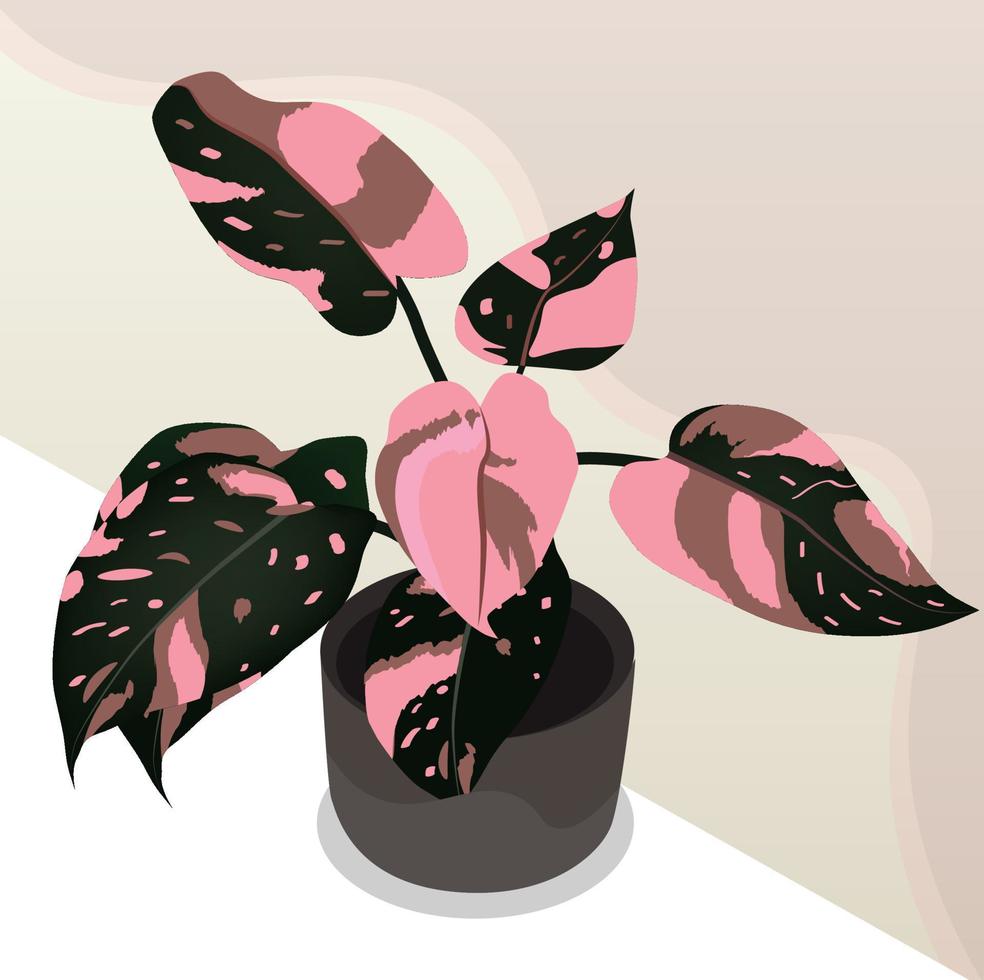 Illustration of pink green flower in a pot vector