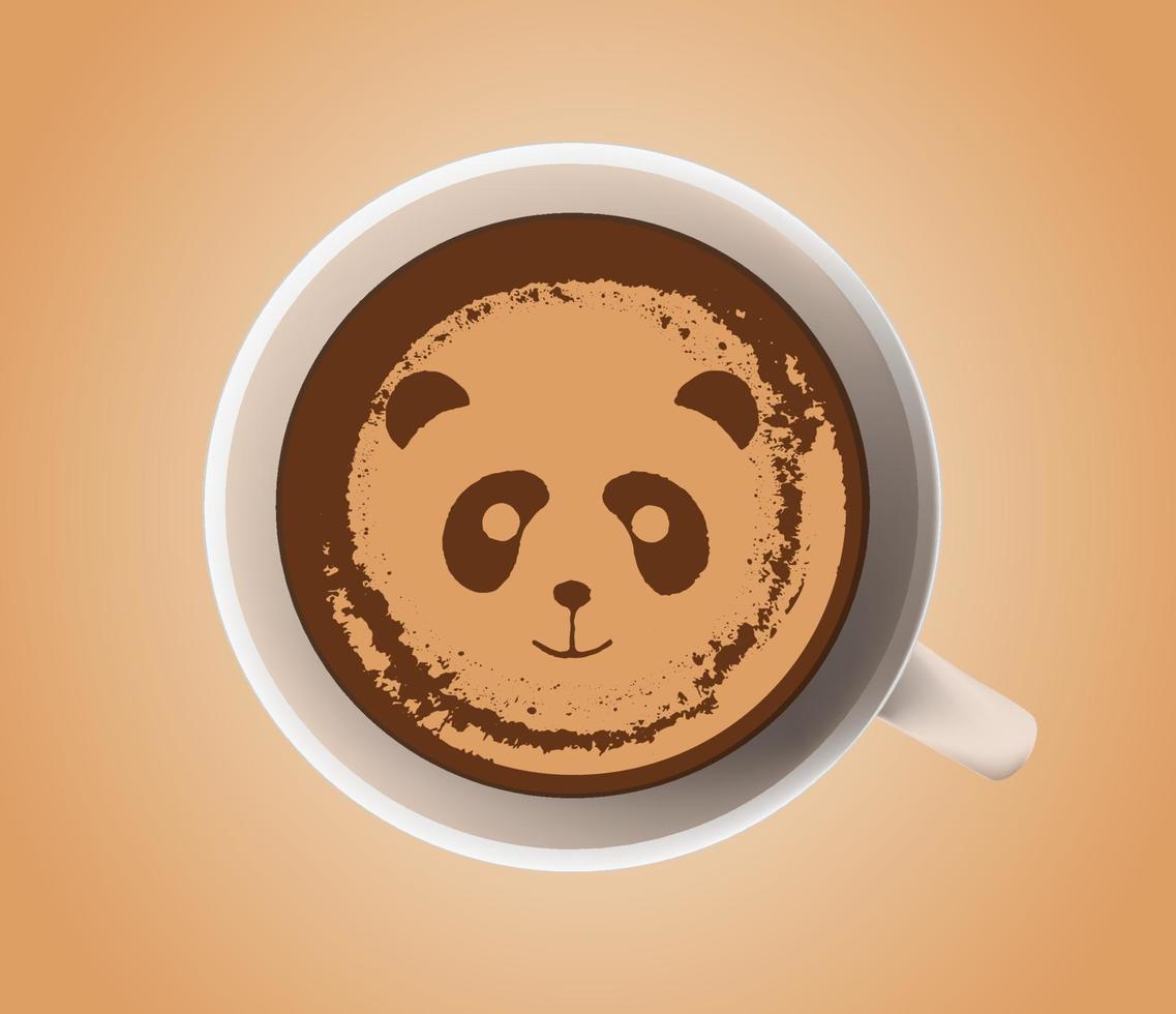 Cute panda is pictured in a cup of coffee with milk and cream vector