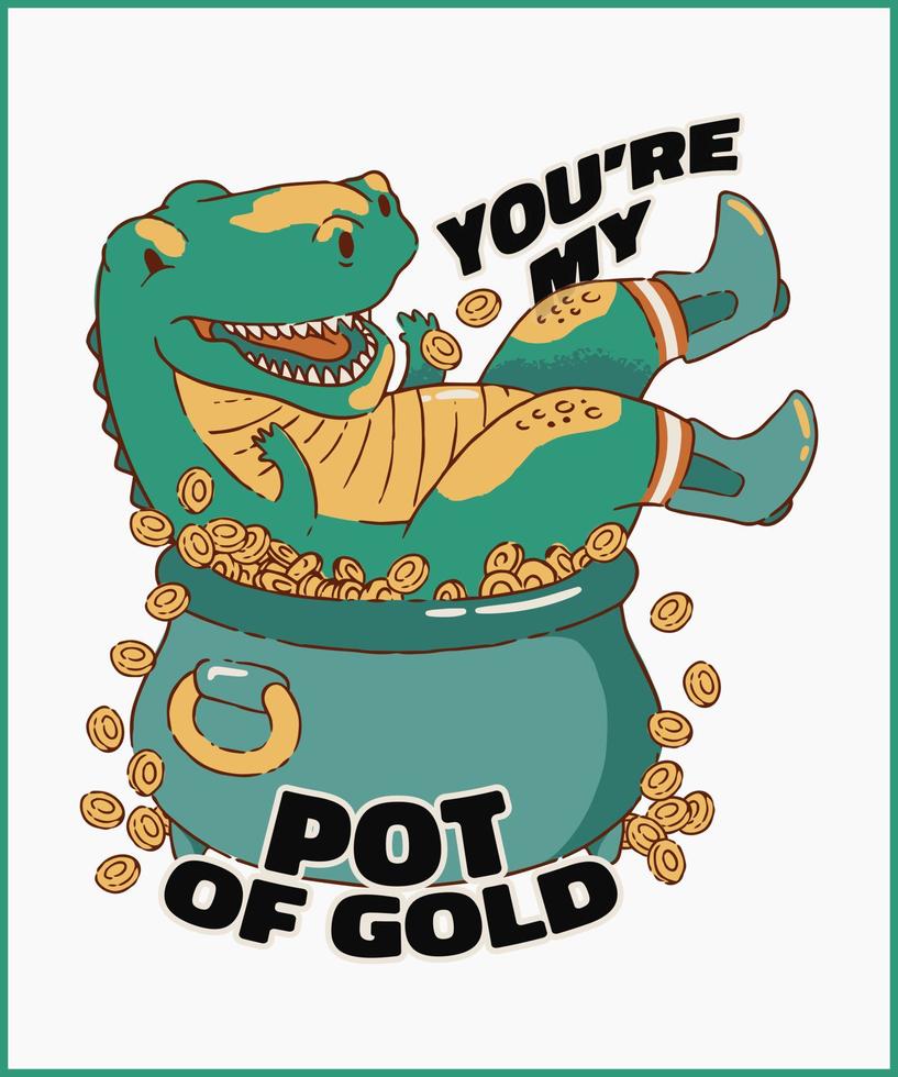 Dinosaur in Pot of Gold St Patricks 2023 t-shirt vector