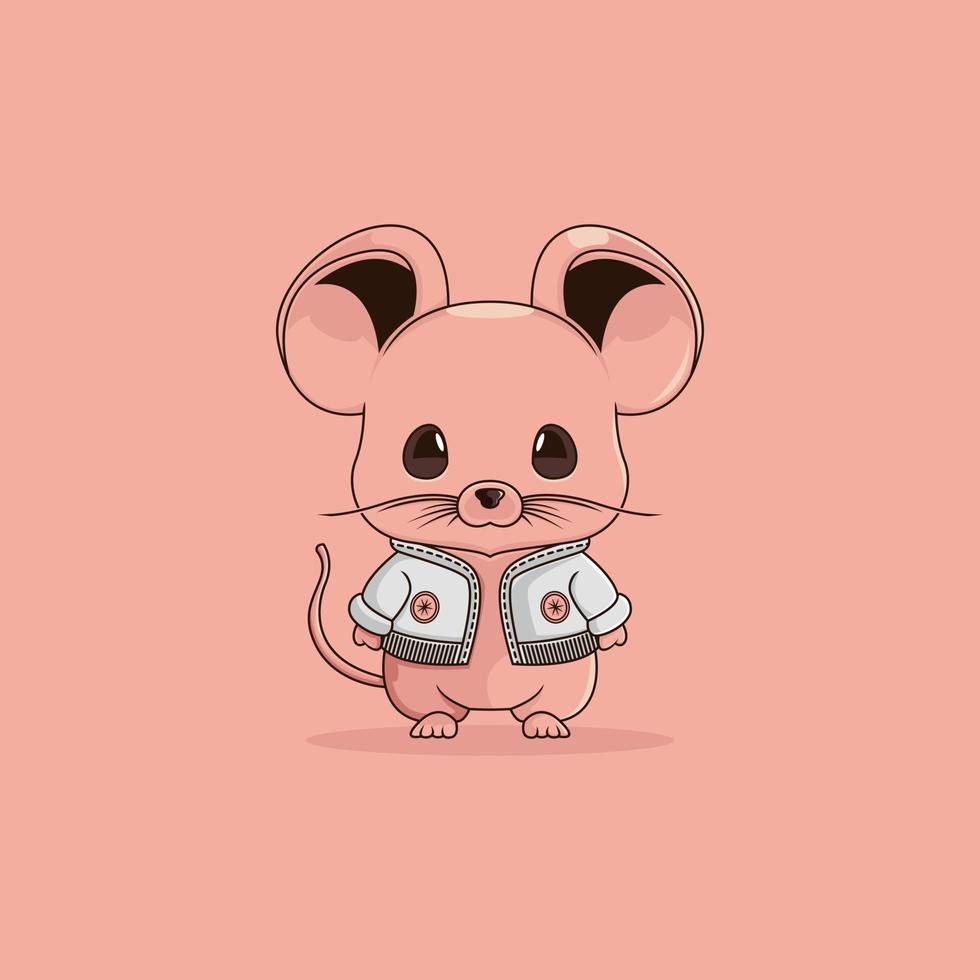 funny mouse character logo, with stylish wear jacket. rat logo template vector