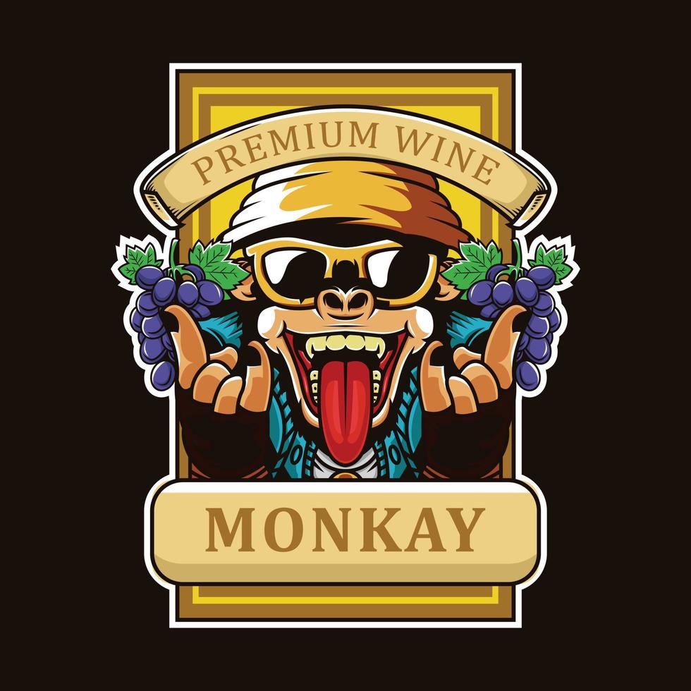 premium wine monkey character logo illustration, logo template, banner, sticker etc vector