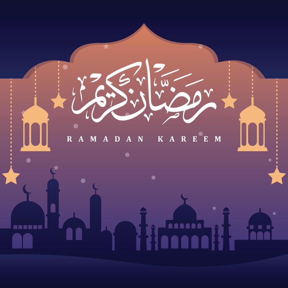 ramadan kareem illustration,with a mosque in silhouette style. premium vector background, banner, greeting card etc.