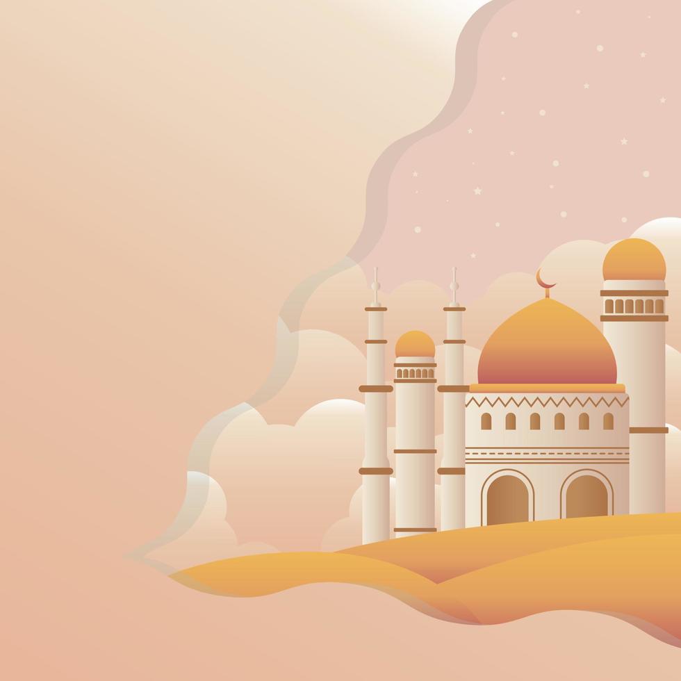 ilustración de Ramadán Kareem, con mezquita y nubes prima vector fondo, bandera, saludo tarjeta etc.