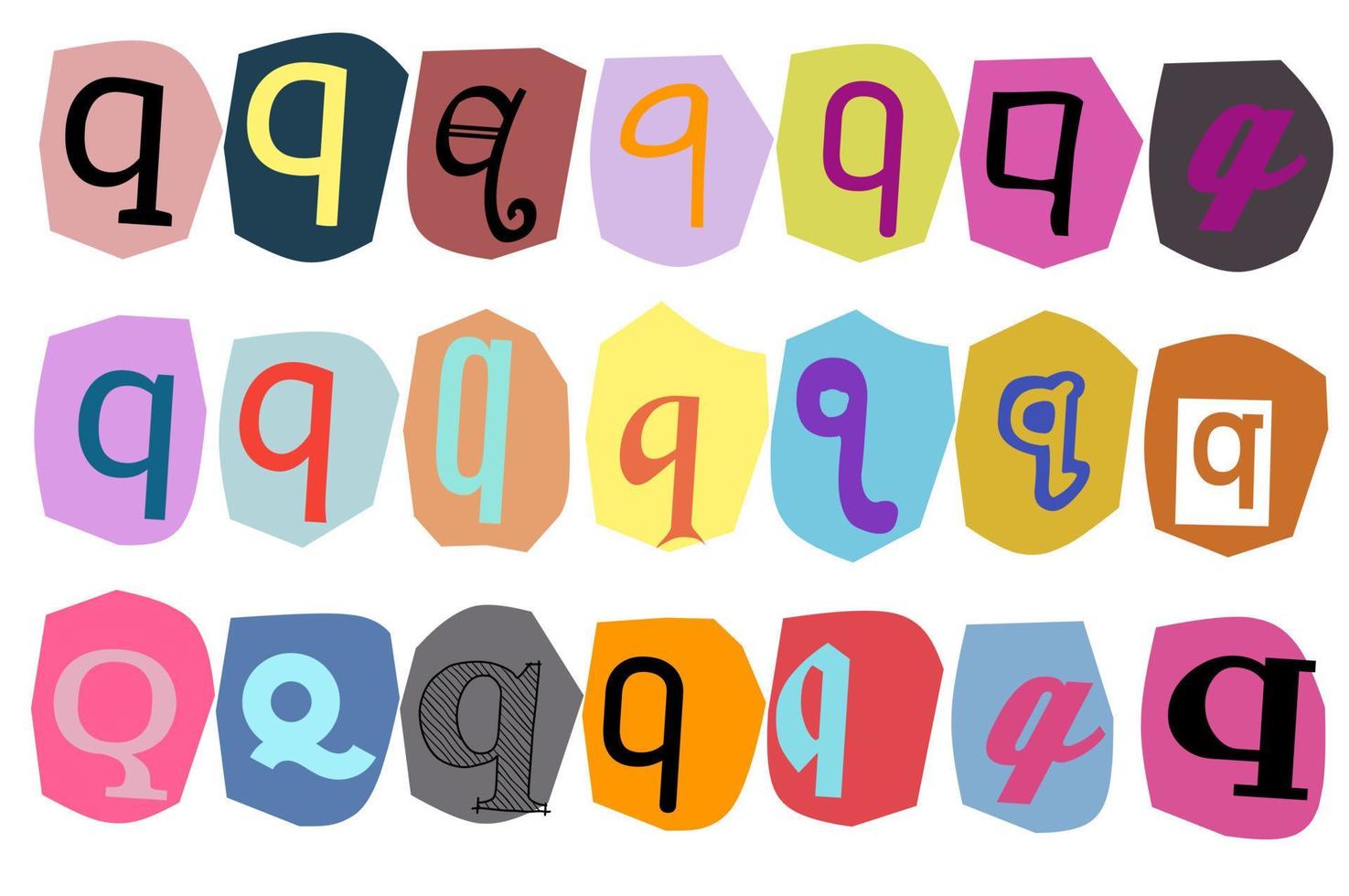 Alphabet q- vector cut newspaper and magazine letters, paper style ransom note letter