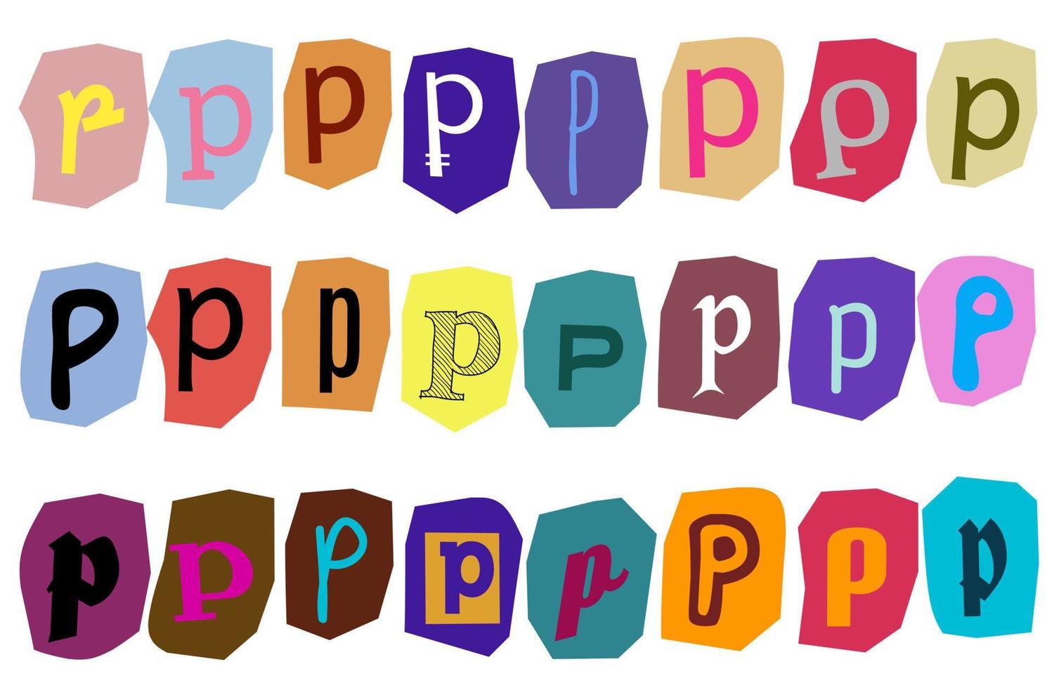 Alphabet p- vector cut newspaper and magazine letters, paper style ransom note letter