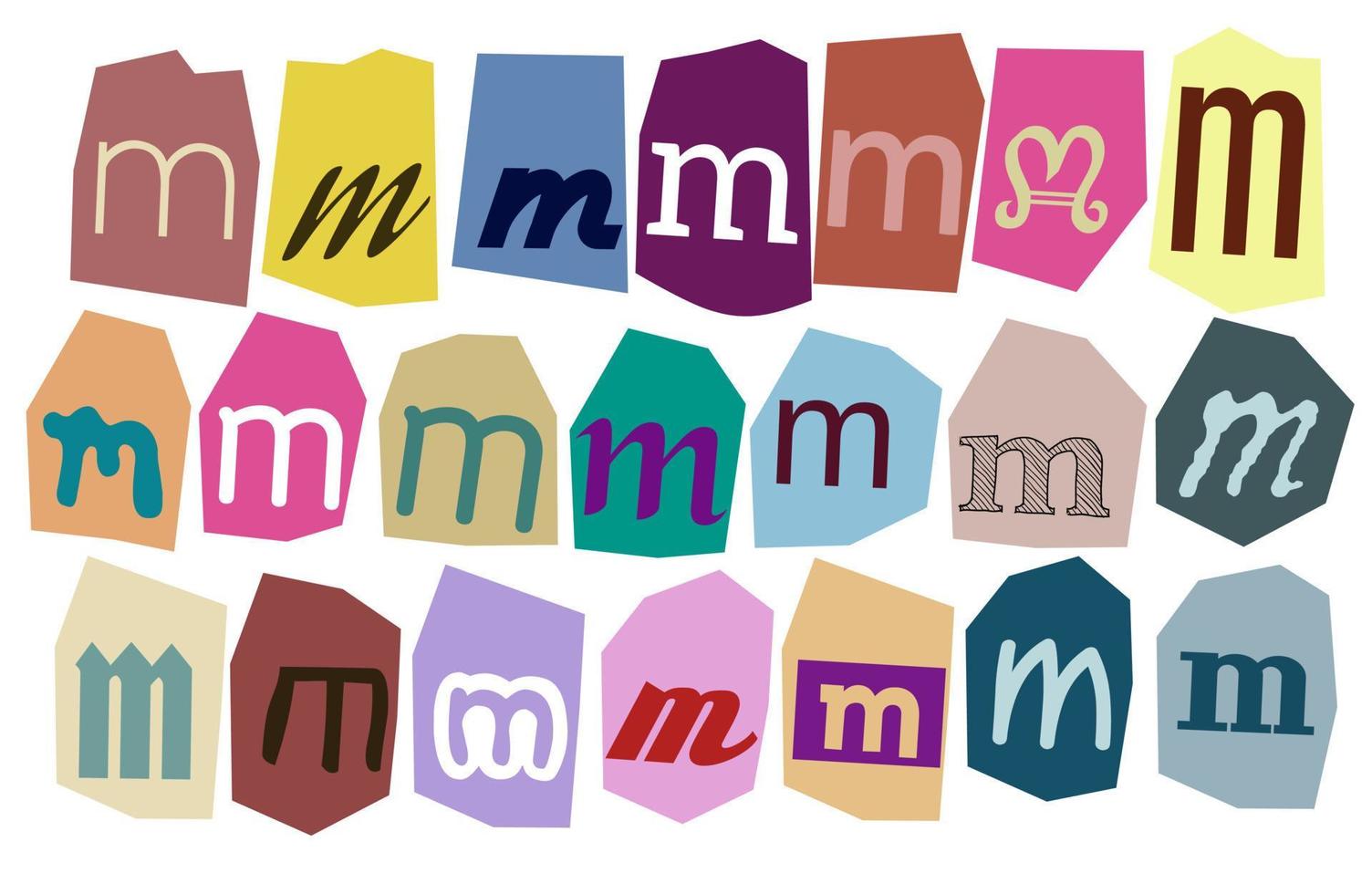 Alphabet m - vector cut newspaper and magazine letters, paper style ransom note letter