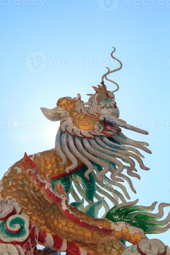 Stucco dragon is a Chinese sculpture and is a mythical creature that is popularly built in Chinese temples and shrines. It is a delicate art created by skilled craftsmen. photo