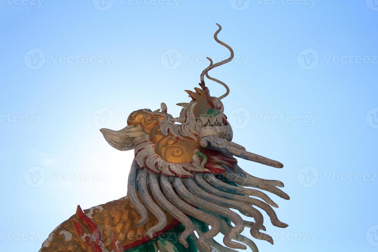 Stucco dragon is a Chinese sculpture and is a mythical creature that is popularly built in Chinese temples and shrines. It is a delicate art created by skilled craftsmen. photo