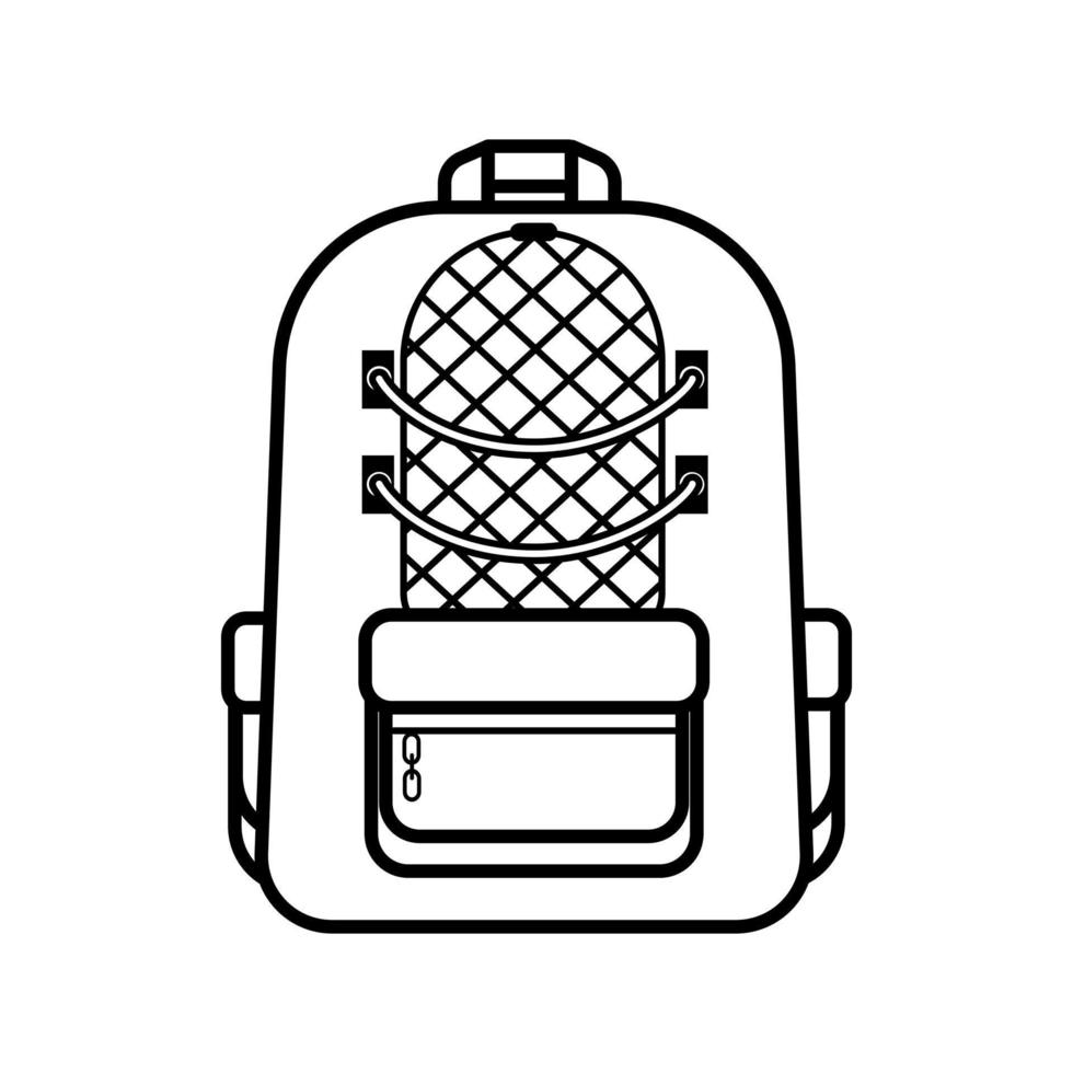 Simple linear Sports Backpack icon isolated on white background. Stylish tourist backpack with pockets and laces for travel and sports. Badge, emblem, logo for apps and websites. Vector illustration