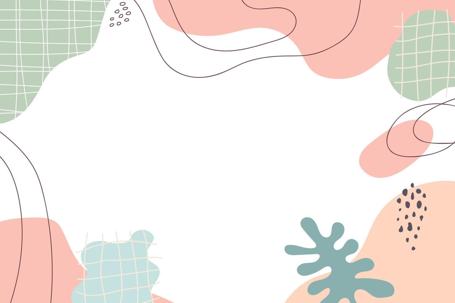Abstract background in pastel colors. Hand drawn various geometric organic shapes, lines, spots, drops, curves. Copy space. Template for social media stories, branding. Patterns. Vector illustration