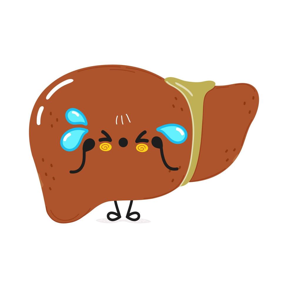 Cute sad liver character. Vector hand drawn cartoon kawaii character illustration icon. Isolated on white background. Sad liver character concept