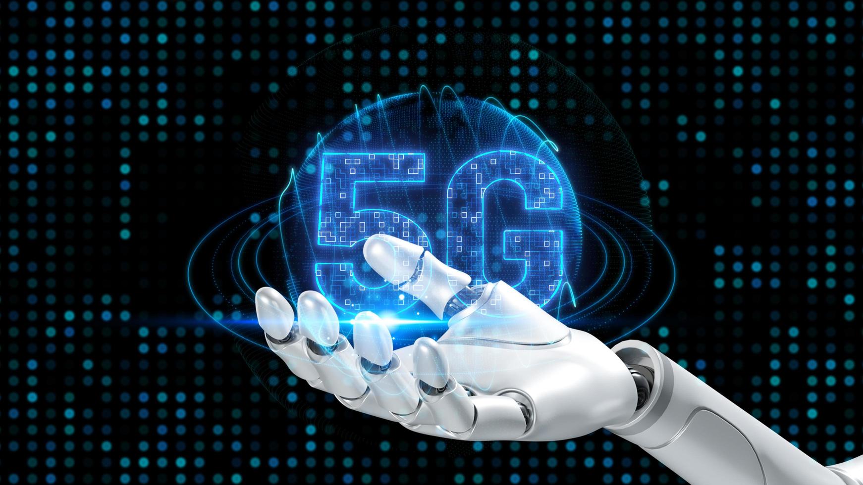 Robot android hand holding icon 5g photo
