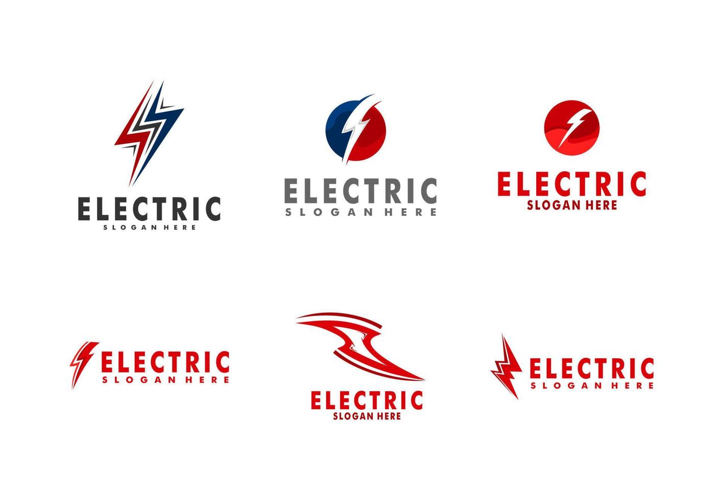 Set of Lightning logo icons. Thunderbolts vector isolated on white background