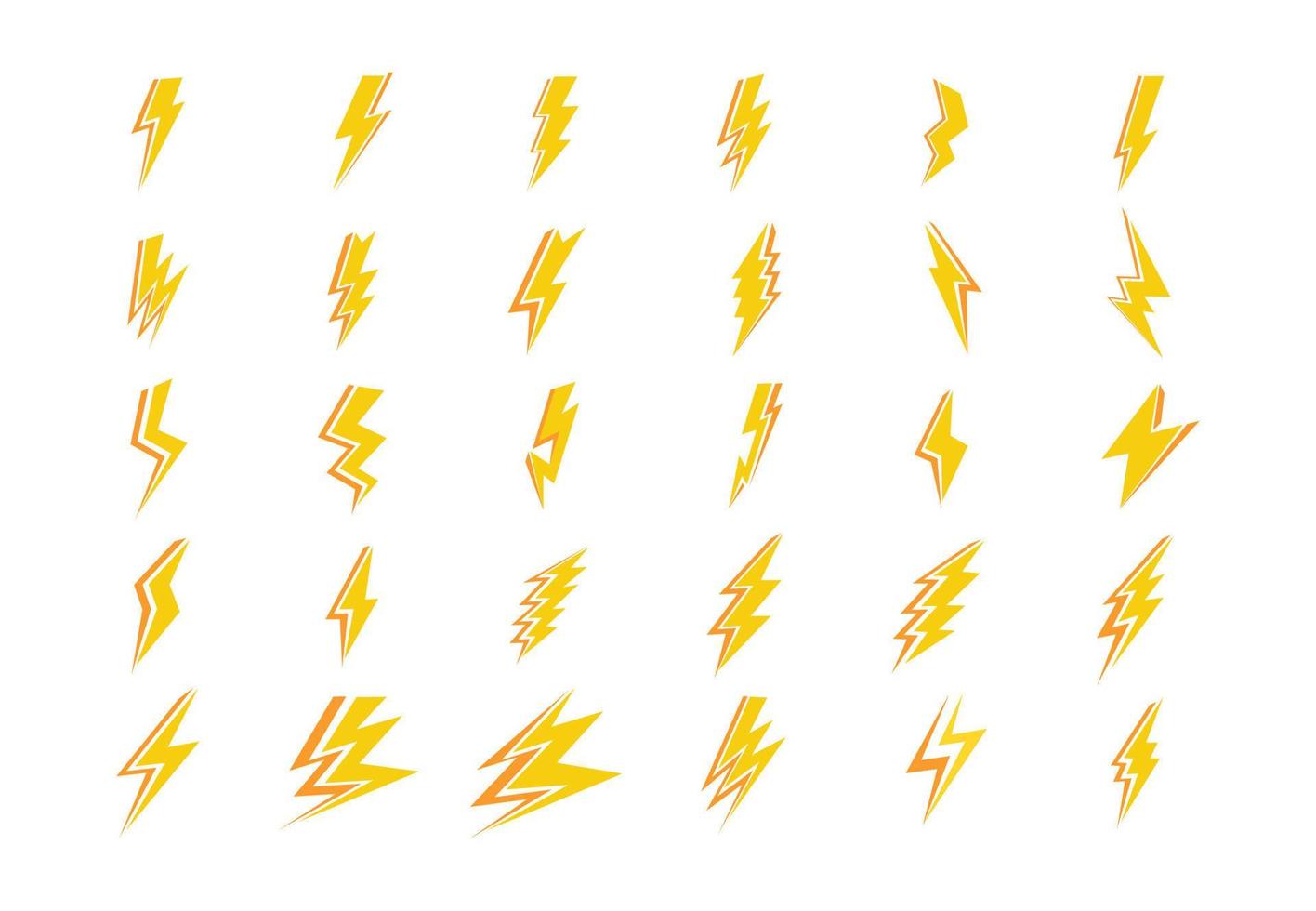 Set of 30 Lightning flat icons. Thunderbolts icons isolated on white background. lightning line Vector illustration