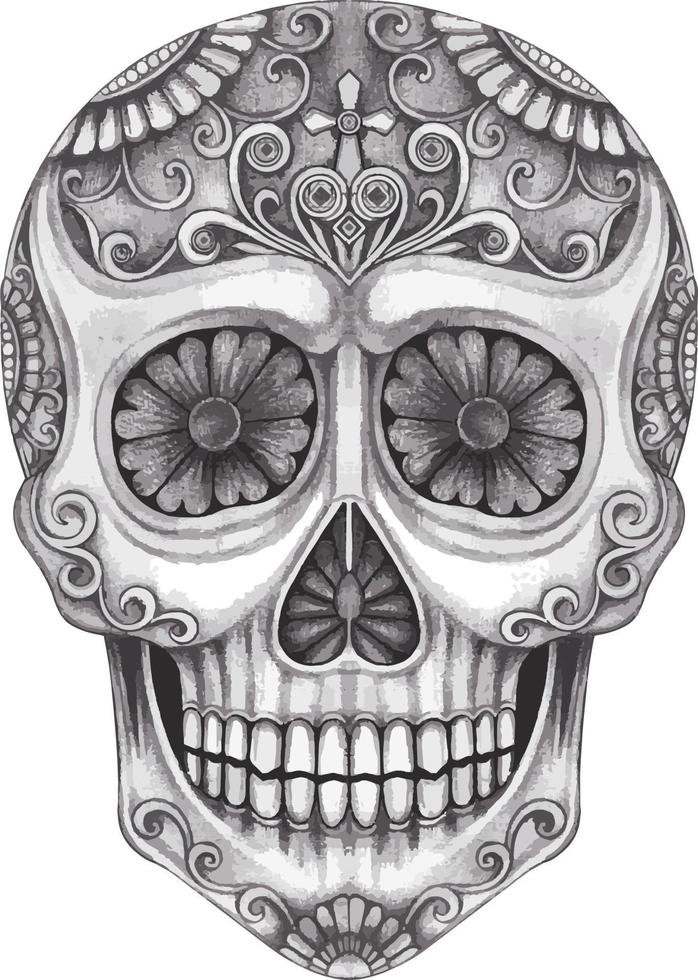 Art fancy skull day of the dead. Hand drawing and make graphic vector. vector