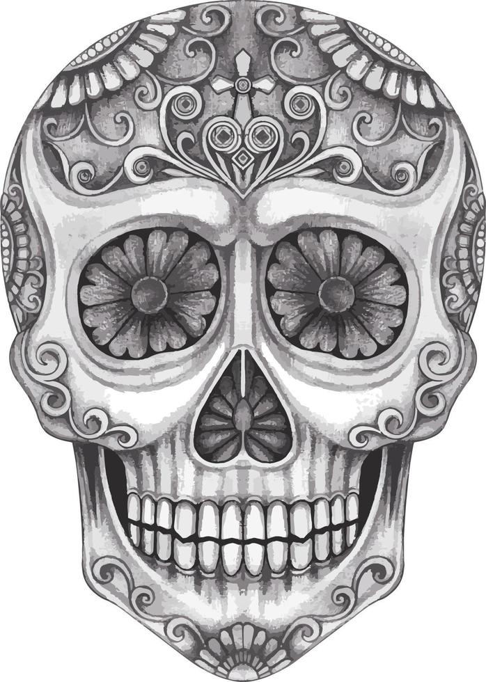 art fancy calavera dia de muertos. dibujo a mano y hacer vector gráfico.