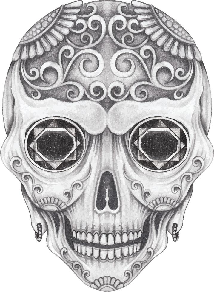 Art fancy skull day of the dead. Hand drawing and make graphic vector. vector