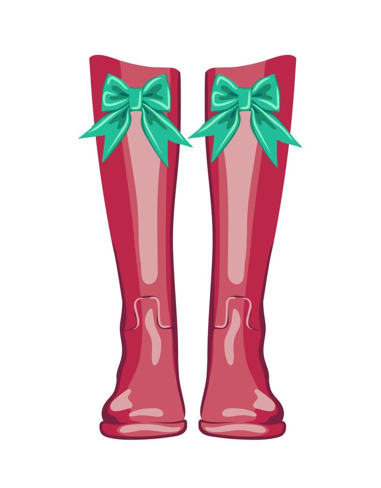 Vector illustration of cute boots with a bow in 2023 Viva Magenta color rubber boots