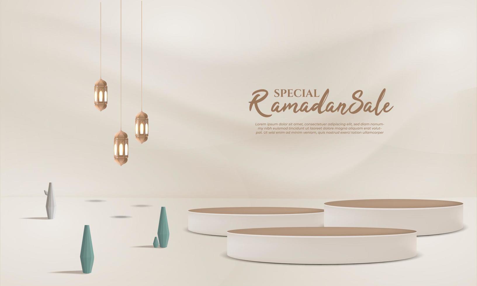 ramadan sale background 3d with podium, lantern for greeting, banner, poster vector