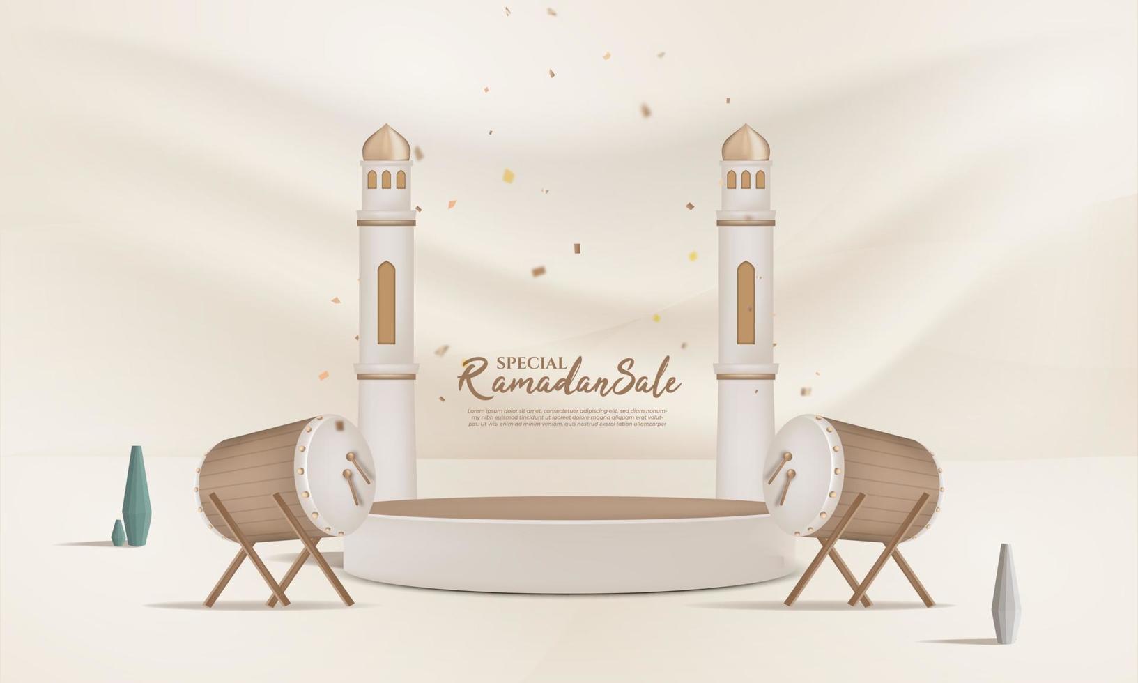 ramadan sale background 3d with podium, lantern for greeting, banner, poster vector