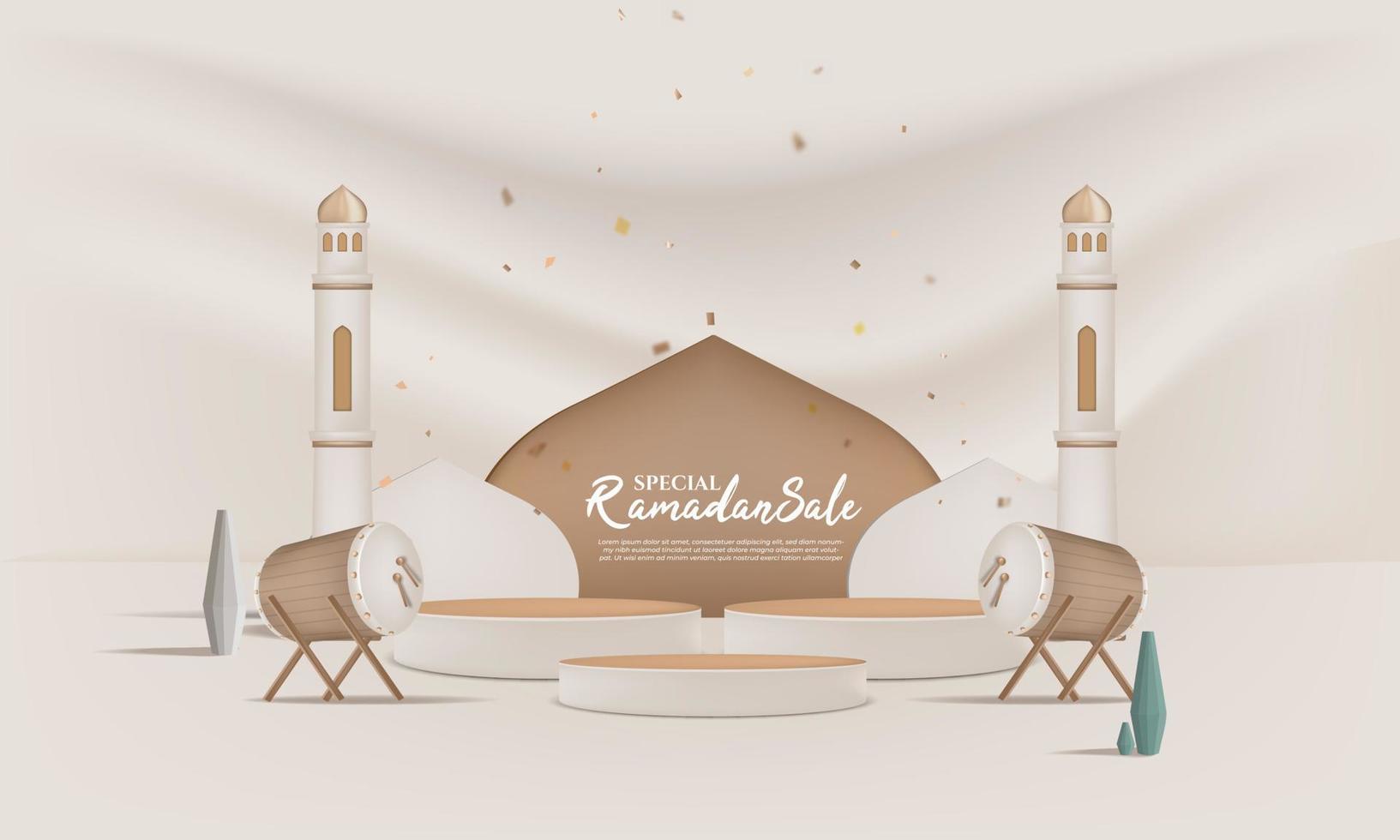 ramadan sale background 3d with podium, lantern for greeting, banner, poster vector