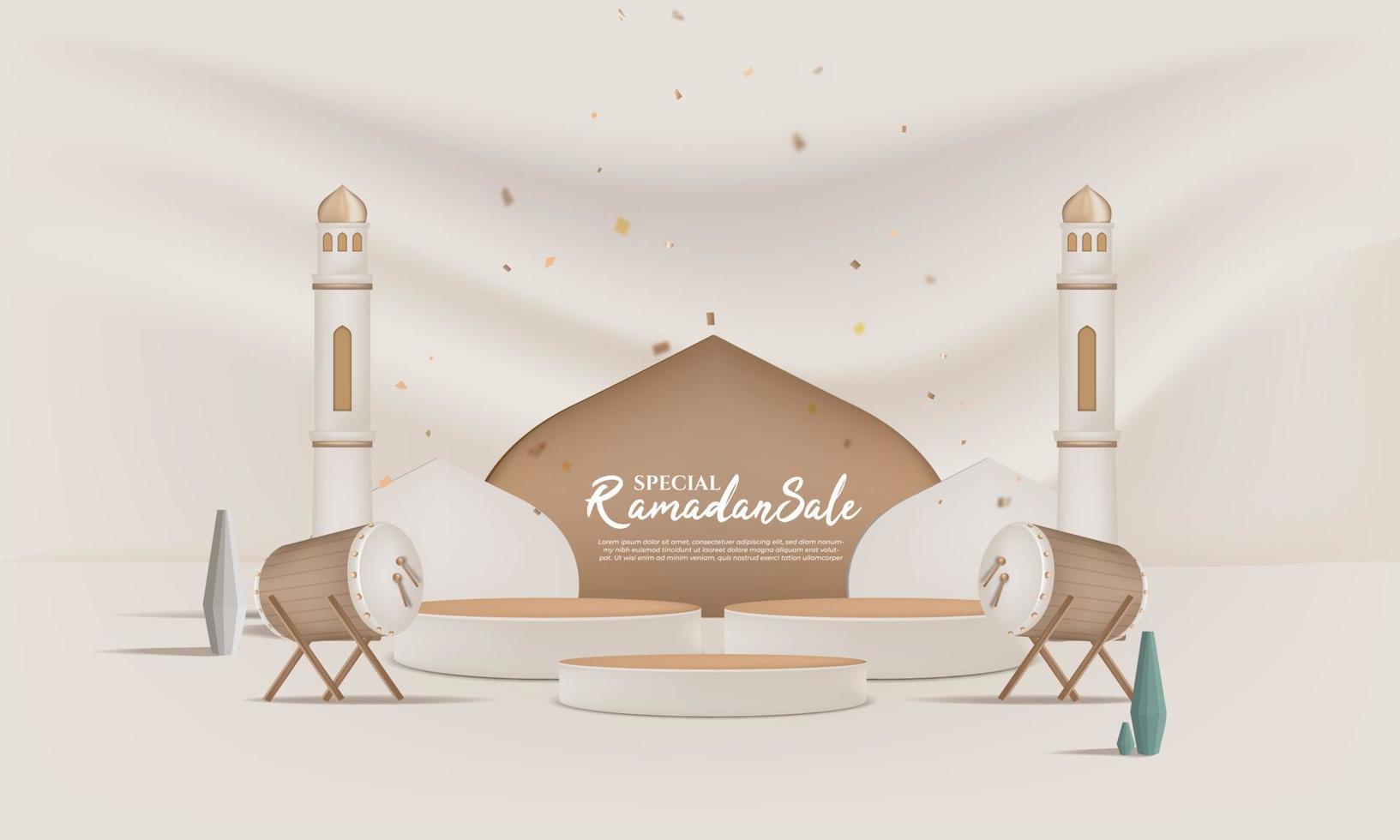 ramadan sale background 3d with podium, lantern for greeting, banner, poster vector