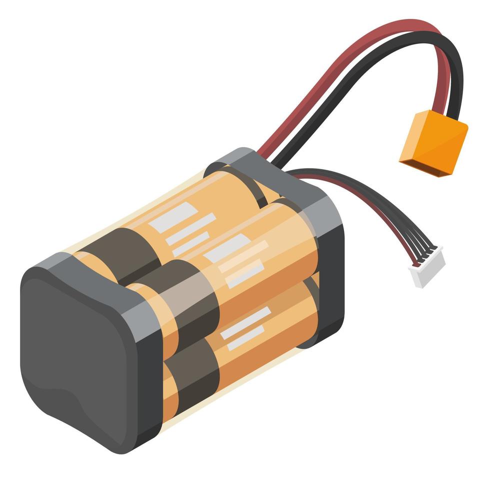 li ion litio ion paquete fpv zumbido y coche y barco pasatiempo rc juguete productos para radio controlar juguete batería ilustración isométrica aislado vector