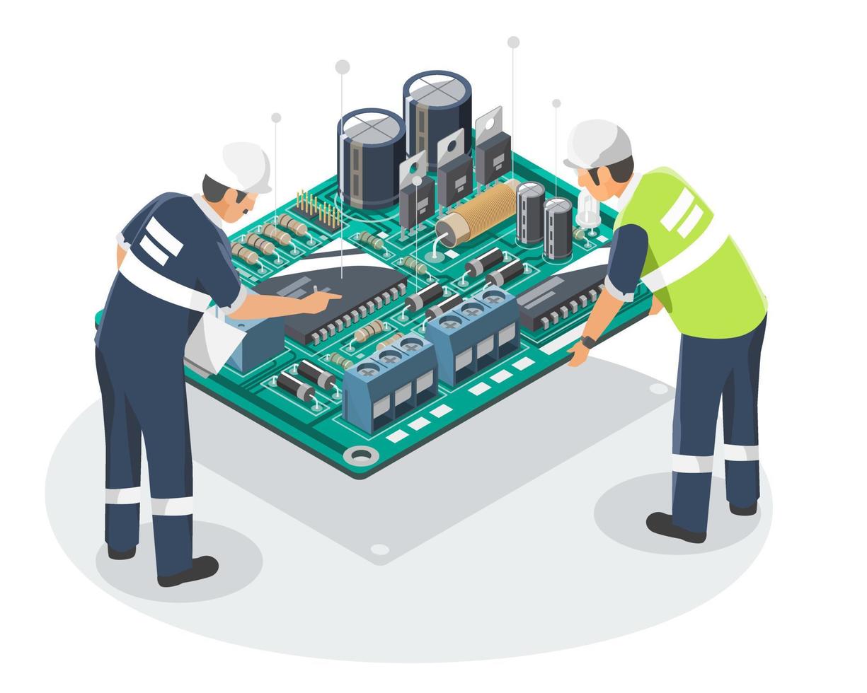 electrónico fabricación componentes circuito Ingenieria diseño coordinar símbolos concepto isométrica ilustración isométrica aislado vector