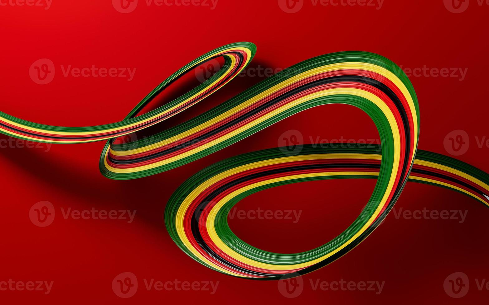 Waving ribbon or banner with flag of Zimbabwe on red. Template for independence day 3d illustration photo