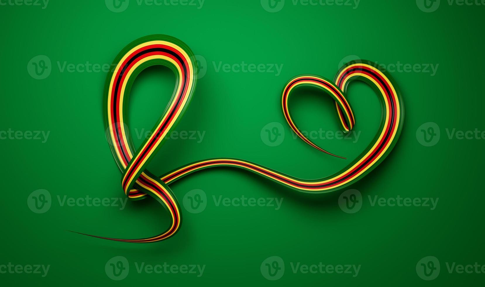 Zimbabwean flag heart shaped wavy ribbon. 3d illustration photo