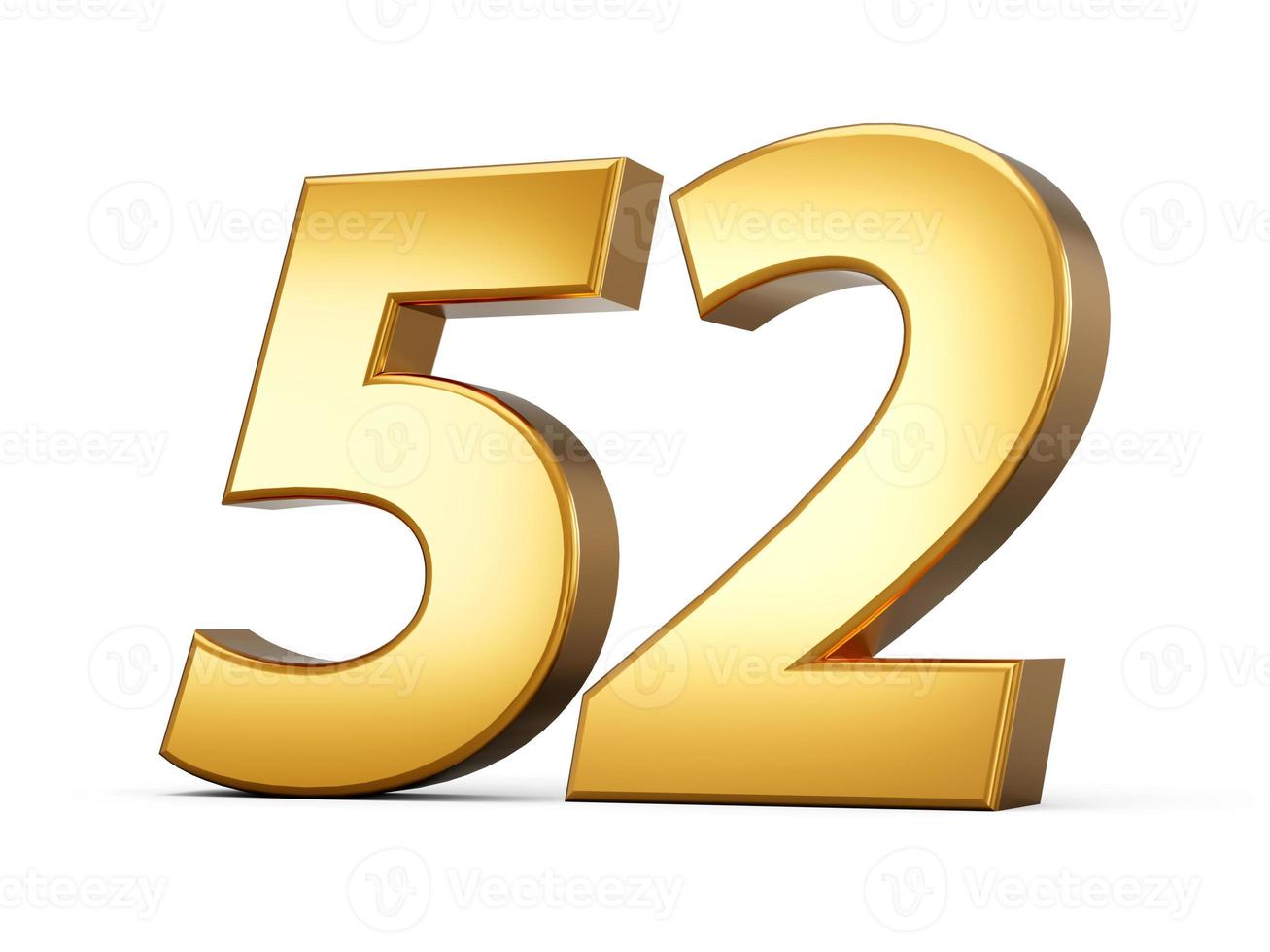 Golden metallic Number 52 Fifty two, White background 3d illustration photo