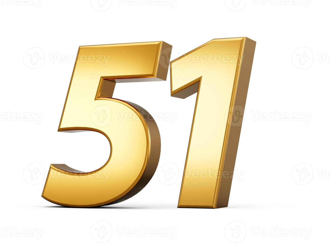 Golden metallic Number 51 fifty one, White background 3d illustration photo