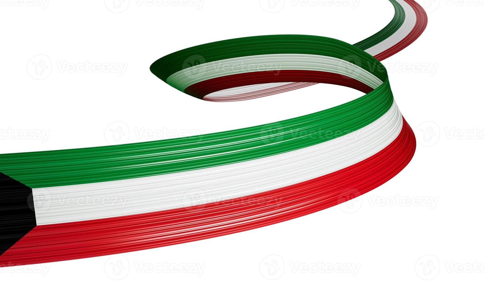 3d Flag Of Kuwait Country, Shiny Wavy 3d Flag Ribbon Isolated On White Background, 3d illustration photo