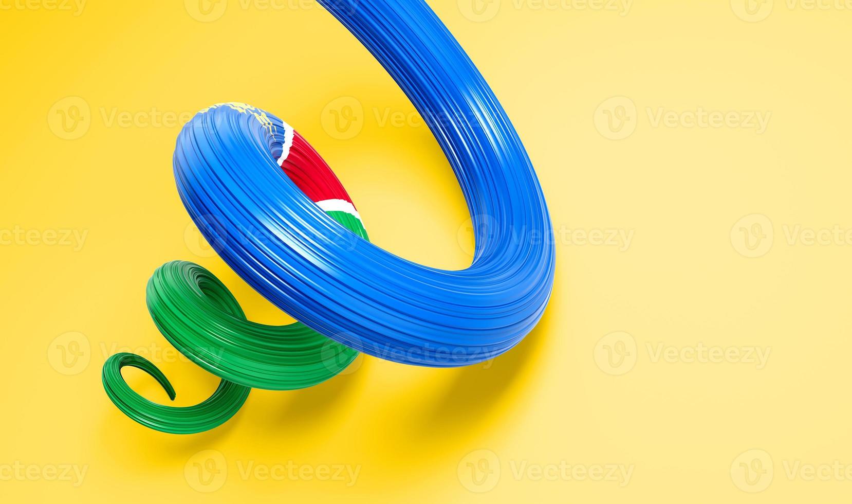 3d Flag of Namibia Country, 3d Spiral Glossy Ribbon Of Namibia on Yellow Background, 3d illustration photo