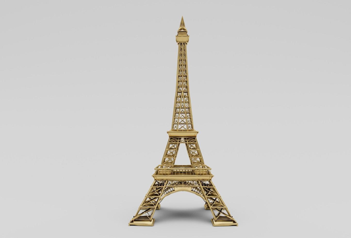 golden Eiffel Tower minimal 3d illustration on white background. photo