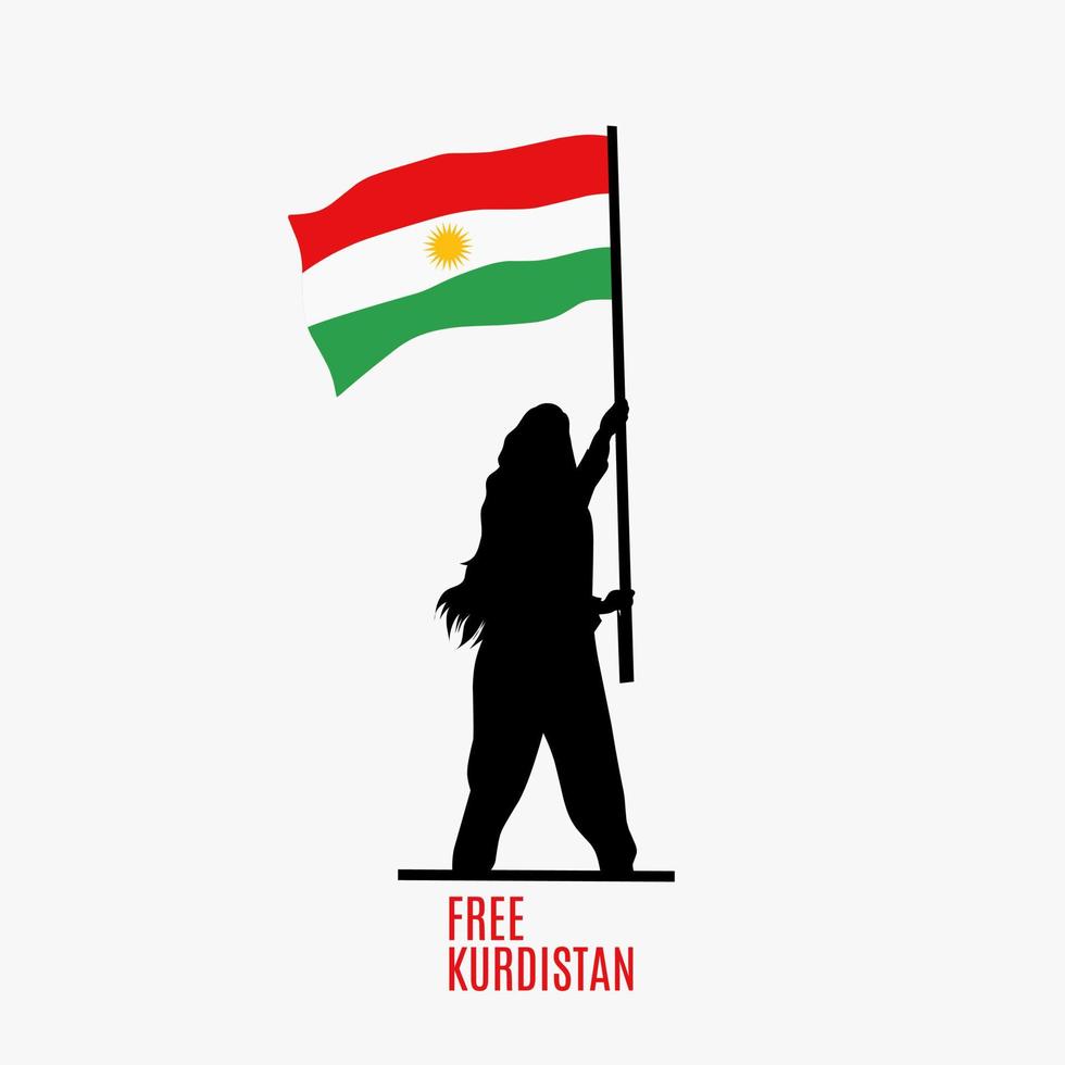 illustration vector of woman holding kurdistan flag,free kurdistan perfect for print,campaign,etc