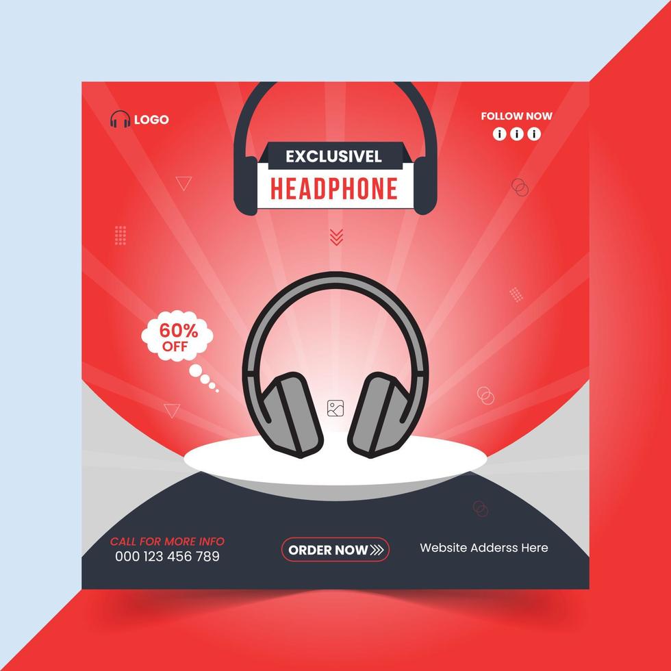 Headphone brand promotion sale social media post design vector