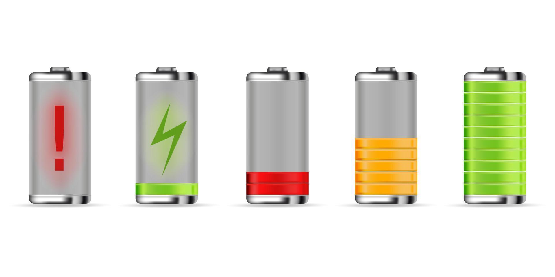 Smartphone battery indicator. Discharged and fully charged battery icons isolated on white background vector