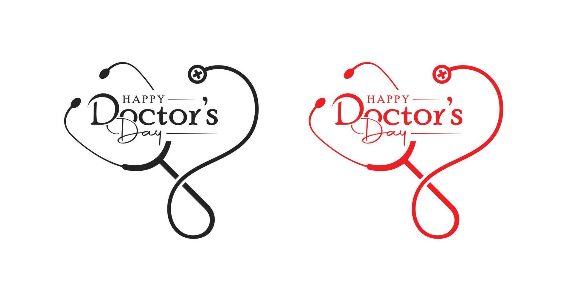 mundo, internacional o nacional contento del doctor día plano vector logo diseño, estetoscopio con doctores día letra logo