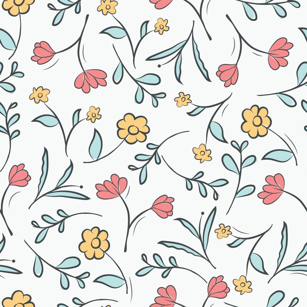 A seamless pattern with flowers and leaves. vector