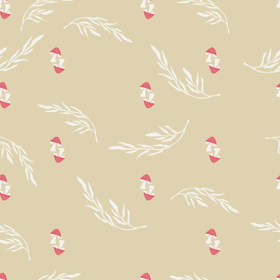 Mushroom and flower seamless pattern. Simple and elegant hand drawn design. Colorful vector illustration.