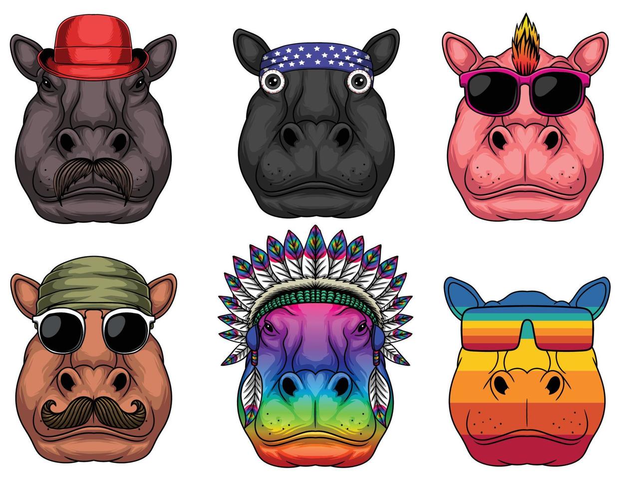 Hippo fashion set collection vector