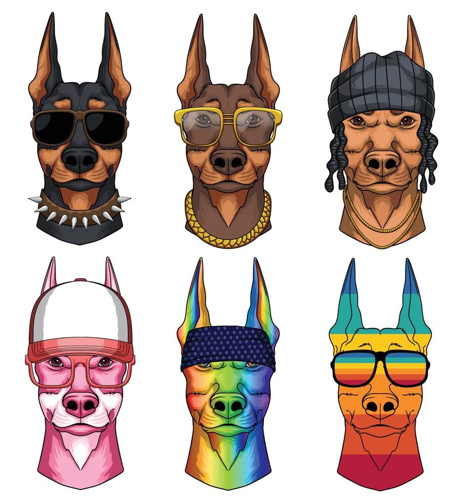 Dobermann dog fashion set collection vector