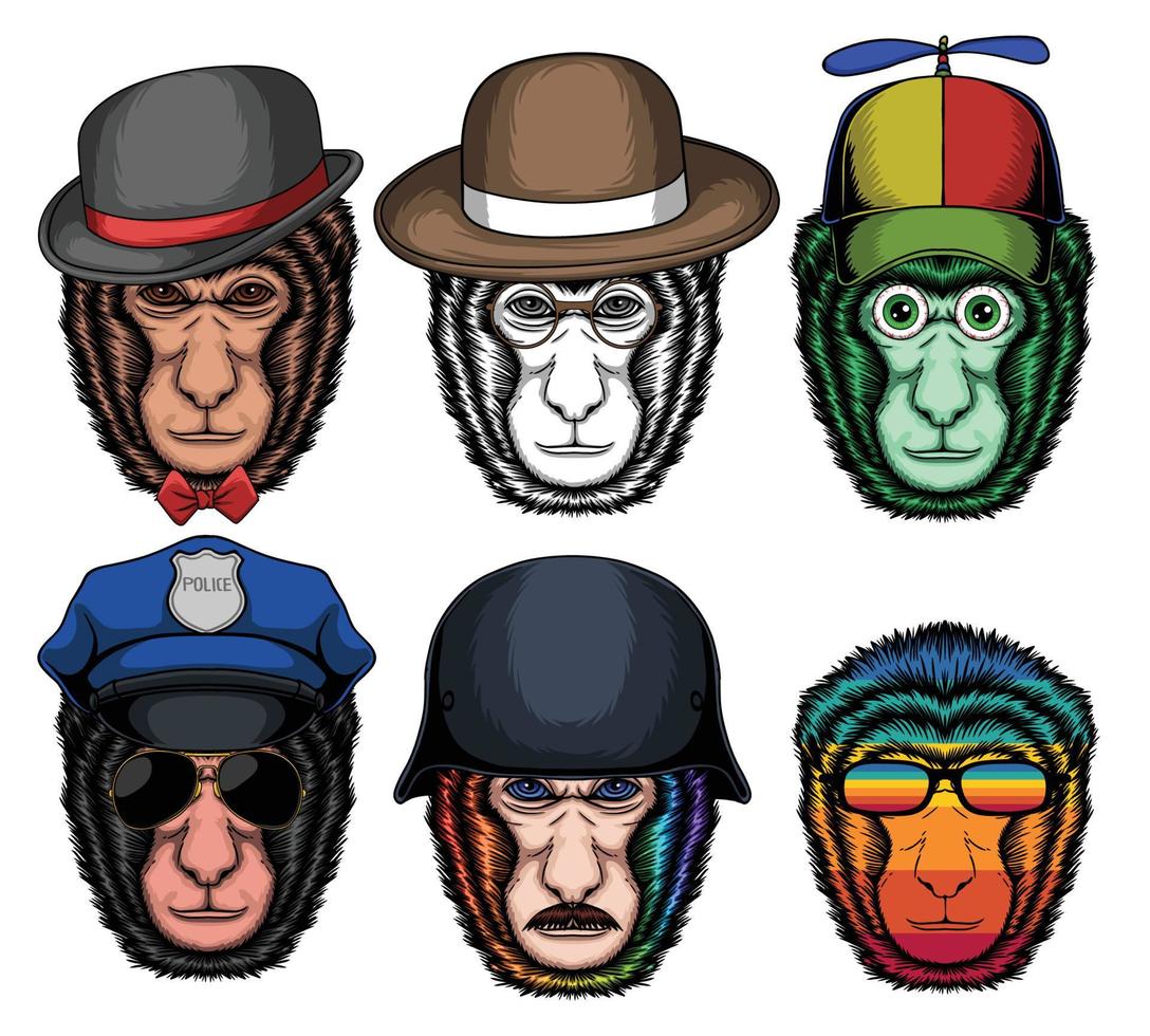 Monkey kra fashion set collection vector